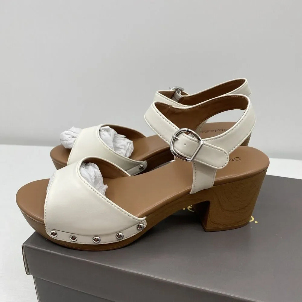 Style & Co. Womens Anddreas Faux Leather Heel Sandals White 6.5 Medium (B,M)